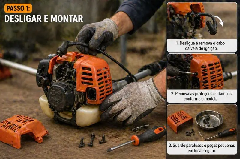 Desligar e montar a roçadeira